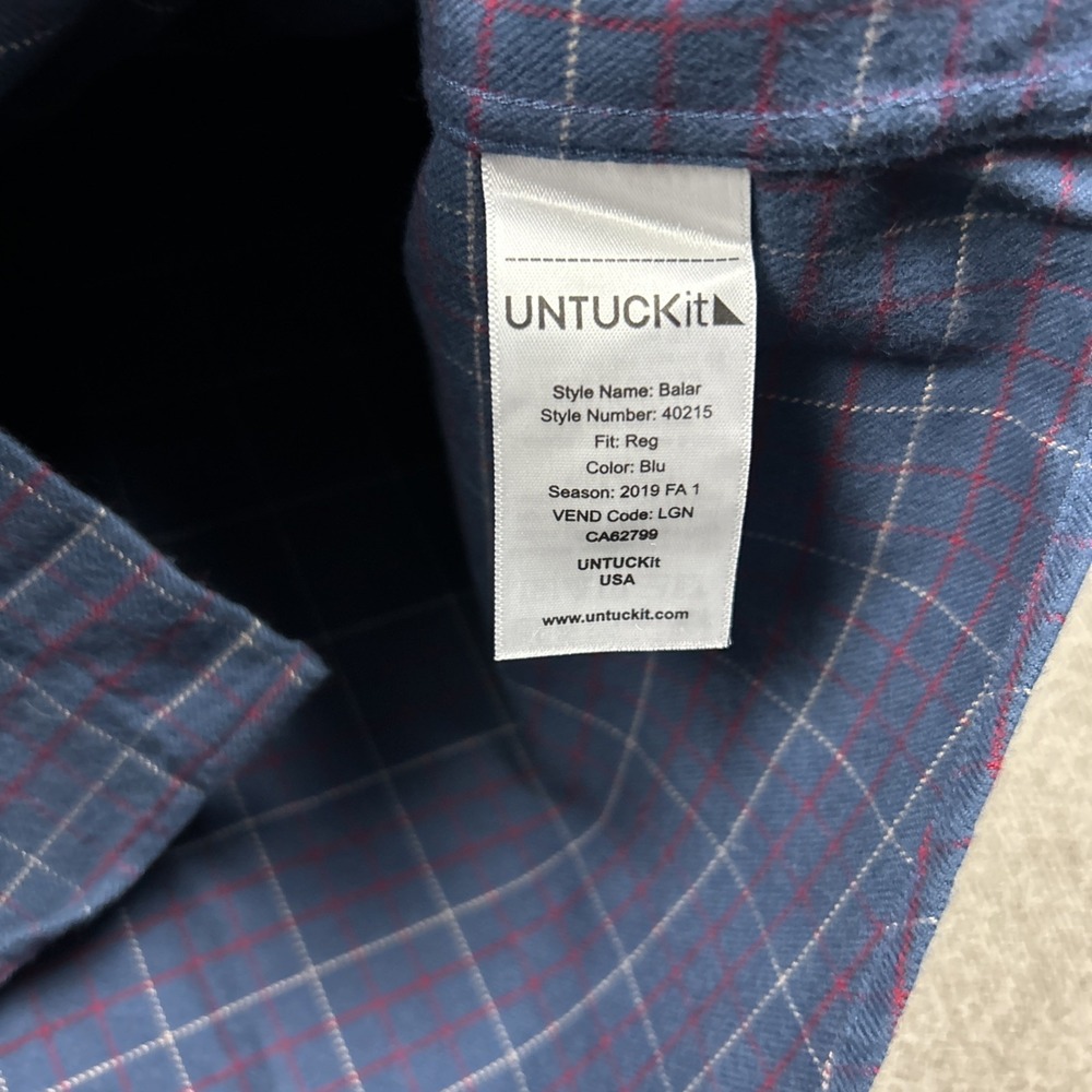 Untuckit Flannel Shirt Mens 2XL Blue Plaid Button Up Long Sleeve Casual Balar - Picture 4 of 9